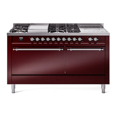 ILVE Nostalgie II 60" Dual Fuel Range with 7 Sealed Burners + Griddle + French Top Solid Door UP60FSQNMP
