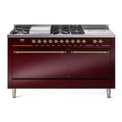 ILVE Nostalgie II 60" Dual Fuel Range with 7 Sealed Burners + Griddle + French Top Solid Door UP60FSQNMP