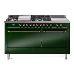 ILVE Nostalgie II 60" Dual Fuel Range with 7 Sealed Burners + Griddle + French Top Solid Door UP60FSQNMP