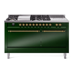 ILVE Nostalgie II 60" Dual Fuel Range with 7 Sealed Burners + Griddle + French Top Solid Door UP60FSQNMP