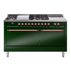 ILVE Nostalgie II 60" Dual Fuel Range with 7 Sealed Burners + Griddle + French Top Solid Door UP60FSQNMP