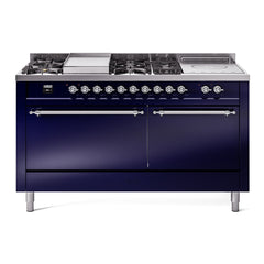 ILVE Nostalgie II 60" Dual Fuel Range with 7 Sealed Burners + Griddle + French Top Solid Door UP60FSQNMP