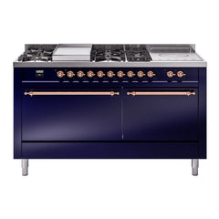 ILVE Nostalgie II 60" Dual Fuel Range with 7 Sealed Burners + Griddle + French Top Solid Door UP60FSQNMP