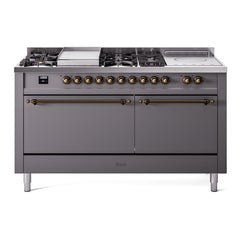 ILVE Nostalgie II 60" Dual Fuel Range with 7 Sealed Burners + Griddle + French Top Solid Door UP60FSQNMP