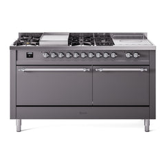 ILVE Nostalgie II 60" Dual Fuel Range with 7 Sealed Burners + Griddle + French Top Solid Door UP60FSQNMP