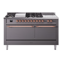 ILVE Nostalgie II 60" Dual Fuel Range with 7 Sealed Burners + Griddle + French Top Solid Door UP60FSQNMP