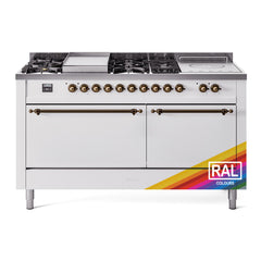 ILVE Nostalgie II 60" Dual Fuel Range with 7 Sealed Burners + Griddle + French Top Solid Door UP60FSQNMP