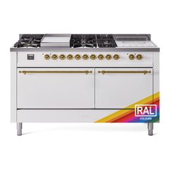 ILVE Nostalgie II 60" Dual Fuel Range with 7 Sealed Burners + Griddle + French Top Solid Door UP60FSQNMP