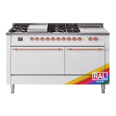 ILVE Nostalgie II 60" Dual Fuel Range with 7 Sealed Burners + Griddle + French Top Solid Door UP60FSQNMP