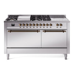 ILVE Nostalgie II 60" Dual Fuel Range with 7 Sealed Burners + Griddle + French Top Solid Door UP60FSQNMP