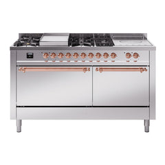 ILVE Nostalgie II 60" Dual Fuel Range with 7 Sealed Burners + Griddle + French Top Solid Door UP60FSQNMP