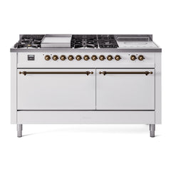 ILVE Nostalgie II 60" Dual Fuel Range with 7 Sealed Burners + Griddle + French Top Solid Door UP60FSQNMP