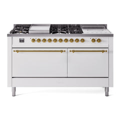 ILVE Nostalgie II 60" Dual Fuel Range with 7 Sealed Burners + Griddle + French Top Solid Door UP60FSQNMP