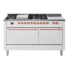 ILVE Nostalgie II 60" Dual Fuel Range with 7 Sealed Burners + Griddle + French Top Solid Door UP60FSQNMP