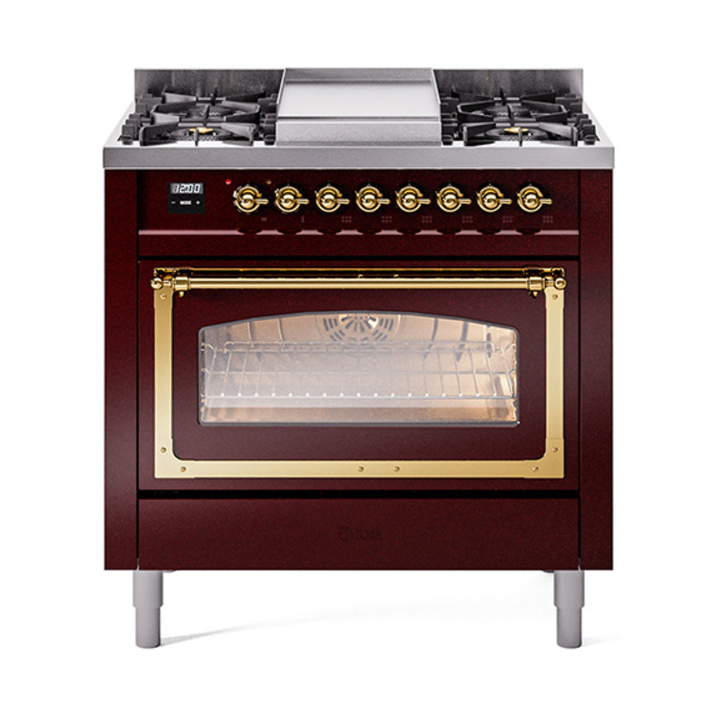 ILVE Nostalgie II Noblesse 36″ Dual Fuel Range Triple Glass Door - UN36FNMP