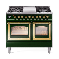 ILVE Nostalgie II Noblesse 40" Dual Fuel Freestanding Range with 9 Sealed Burners + Griddle Triple Glass Door UND40FNMP