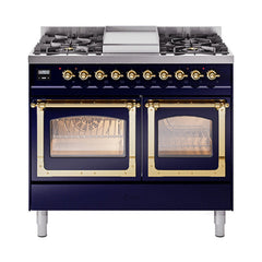 ILVE Nostalgie II Noblesse 40" Dual Fuel Freestanding Range with 9 Sealed Burners + Griddle Triple Glass Door UND40FNMP