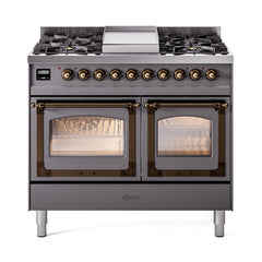 ILVE Nostalgie II Noblesse 40" Dual Fuel Freestanding Range with 9 Sealed Burners + Griddle Triple Glass Door UND40FNMP