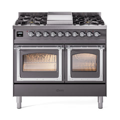 ILVE Nostalgie II Noblesse 40" Dual Fuel Freestanding Range with 9 Sealed Burners + Griddle Triple Glass Door UND40FNMP