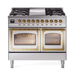 ILVE Nostalgie II Noblesse 40" Dual Fuel Freestanding Range with 9 Sealed Burners + Griddle Triple Glass Door UND40FNMP
