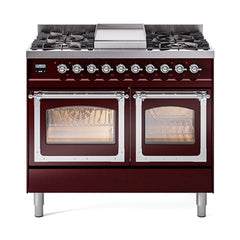 ILVE Nostalgie II Noblesse 40" Dual Fuel Freestanding Range with 9 Sealed Burners + Griddle Triple Glass Door UND40FNMP