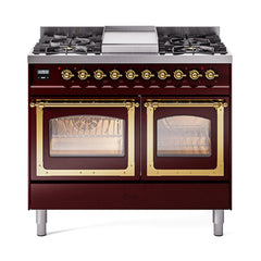ILVE Nostalgie II Noblesse 40" Dual Fuel Freestanding Range with 9 Sealed Burners + Griddle Triple Glass Door UND40FNMP