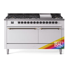 ILVE Nostalgie II Noblesse 60″ Dual Fuel Freestanding Range 9 Sealed Burners + Griddle with Solid Door UN60FQNMP