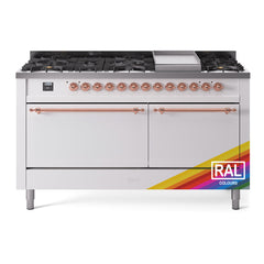 ILVE Nostalgie II Noblesse 60″ Dual Fuel Freestanding Range 9 Sealed Burners + Griddle with Solid Door UN60FQNMP