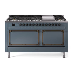 ILVE Nostalgie II Noblesse 60″ Dual Fuel Freestanding Range 9 Sealed Burners + Griddle with Solid Door UN60FQNMP