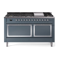 ILVE Nostalgie II Noblesse 60″ Dual Fuel Freestanding Range 9 Sealed Burners + Griddle with Solid Door UN60FQNMP