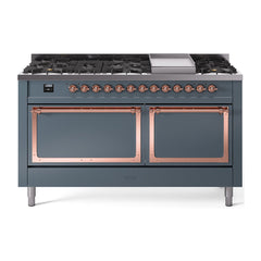 ILVE Nostalgie II Noblesse 60″ Dual Fuel Freestanding Range 9 Sealed Burners + Griddle with Solid Door UN60FQNMP