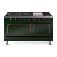 ILVE Nostalgie II Noblesse 60″ Dual Fuel Freestanding Range 9 Sealed Burners + Griddle with Solid Door UN60FQNMP