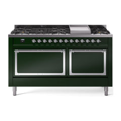 ILVE Nostalgie II Noblesse 60″ Dual Fuel Freestanding Range 9 Sealed Burners + Griddle with Solid Door UN60FQNMP