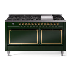 ILVE Nostalgie II Noblesse 60″ Dual Fuel Freestanding Range 9 Sealed Burners + Griddle with Solid Door UN60FQNMP