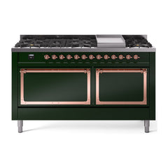 ILVE Nostalgie II Noblesse 60″ Dual Fuel Freestanding Range 9 Sealed Burners + Griddle with Solid Door UN60FQNMP