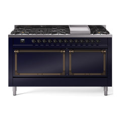 ILVE Nostalgie II Noblesse 60″ Dual Fuel Freestanding Range 9 Sealed Burners + Griddle with Solid Door UN60FQNMP