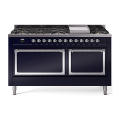 ILVE Nostalgie II Noblesse 60″ Dual Fuel Freestanding Range 9 Sealed Burners + Griddle with Solid Door UN60FQNMP