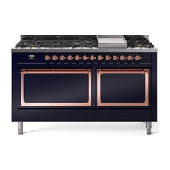 ILVE Nostalgie II Noblesse 60″ Dual Fuel Freestanding Range 9 Sealed Burners + Griddle with Solid Door UN60FQNMP