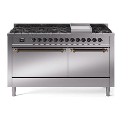 ILVE Nostalgie II Noblesse 60″ Dual Fuel Freestanding Range 9 Sealed Burners + Griddle with Solid Door UN60FQNMP