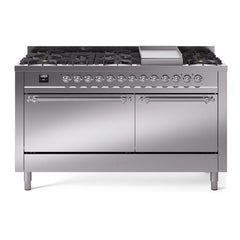 ILVE Nostalgie II Noblesse 60″ Dual Fuel Freestanding Range 9 Sealed Burners + Griddle with Solid Door UN60FQNMP