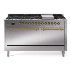ILVE Nostalgie II Noblesse 60″ Dual Fuel Freestanding Range 9 Sealed Burners + Griddle with Solid Door UN60FQNMP