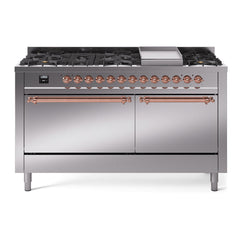 ILVE Nostalgie II Noblesse 60″ Dual Fuel Freestanding Range 9 Sealed Burners + Griddle with Solid Door UN60FQNMP