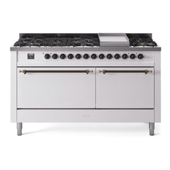 ILVE Nostalgie II Noblesse 60″ Dual Fuel Freestanding Range 9 Sealed Burners + Griddle with Solid Door UN60FQNMP