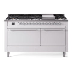 ILVE Nostalgie II Noblesse 60″ Dual Fuel Freestanding Range 9 Sealed Burners + Griddle with Solid Door UN60FQNMP