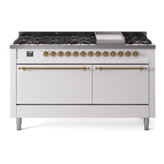 ILVE Nostalgie II Noblesse 60″ Dual Fuel Freestanding Range 9 Sealed Burners + Griddle with Solid Door UN60FQNMP