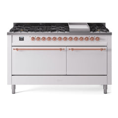 ILVE Nostalgie II Noblesse 60″ Dual Fuel Freestanding Range 9 Sealed Burners + Griddle with Solid Door UN60FQNMP
