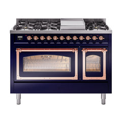 ILVE Nostalgie II Noblesse 48" Dual Fuel Freestanding Range 8 Sealed Burners + Griddle with Triple Glass Door UN48FNMP