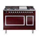 ILVE Nostalgie II Noblesse 48" Dual Fuel Freestanding Range 8 Sealed Burners + Griddle with Solid Door - UN48FQNMP