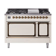 ILVE Nostalgie II Noblesse 48" Dual Fuel Freestanding Range 8 Sealed Burners + Griddle with Solid Door  UN48FQNMP