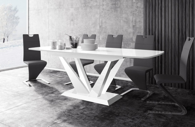 Maxima House Dining Set FETO 7 pcs. modern glossy Dining Table with 2 self-starting leaves plus 6 chairs